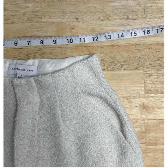 Something Navy Tweed Frayed Wide Leg Pants Ivory Coastal Bridal Chic Casual 2 - Picture 9 of 14